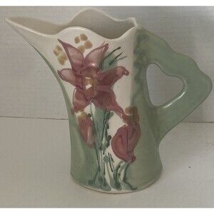 VTG Studio Art Pottery SIGNED INGRID 1980's Style Painted Pastel Pitcher